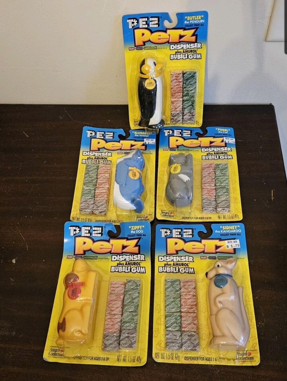 Vintage Pez Petz Dispenser Lot of 5 Amurol Bubble Gum 1990s Rare Animal Series